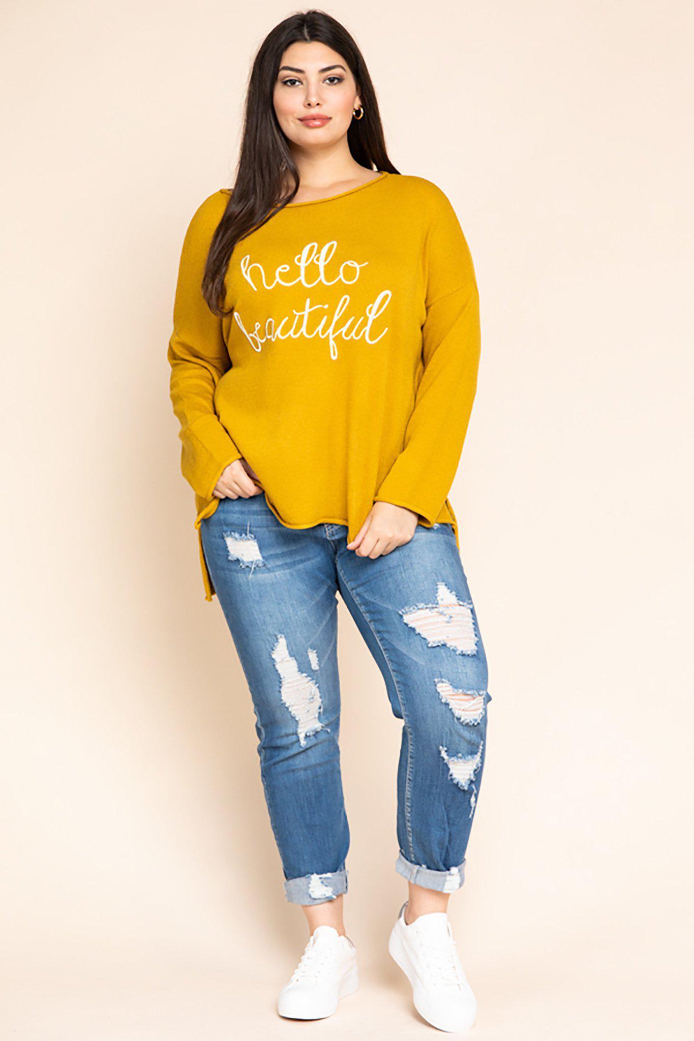 Bonnie 'Hello Beautiful' Embroidered Sweater-tops, clothing-Belle and Broome