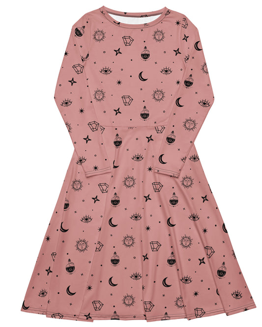 Cosmic Alchemy Long Sleeve Midi Dress in Pink