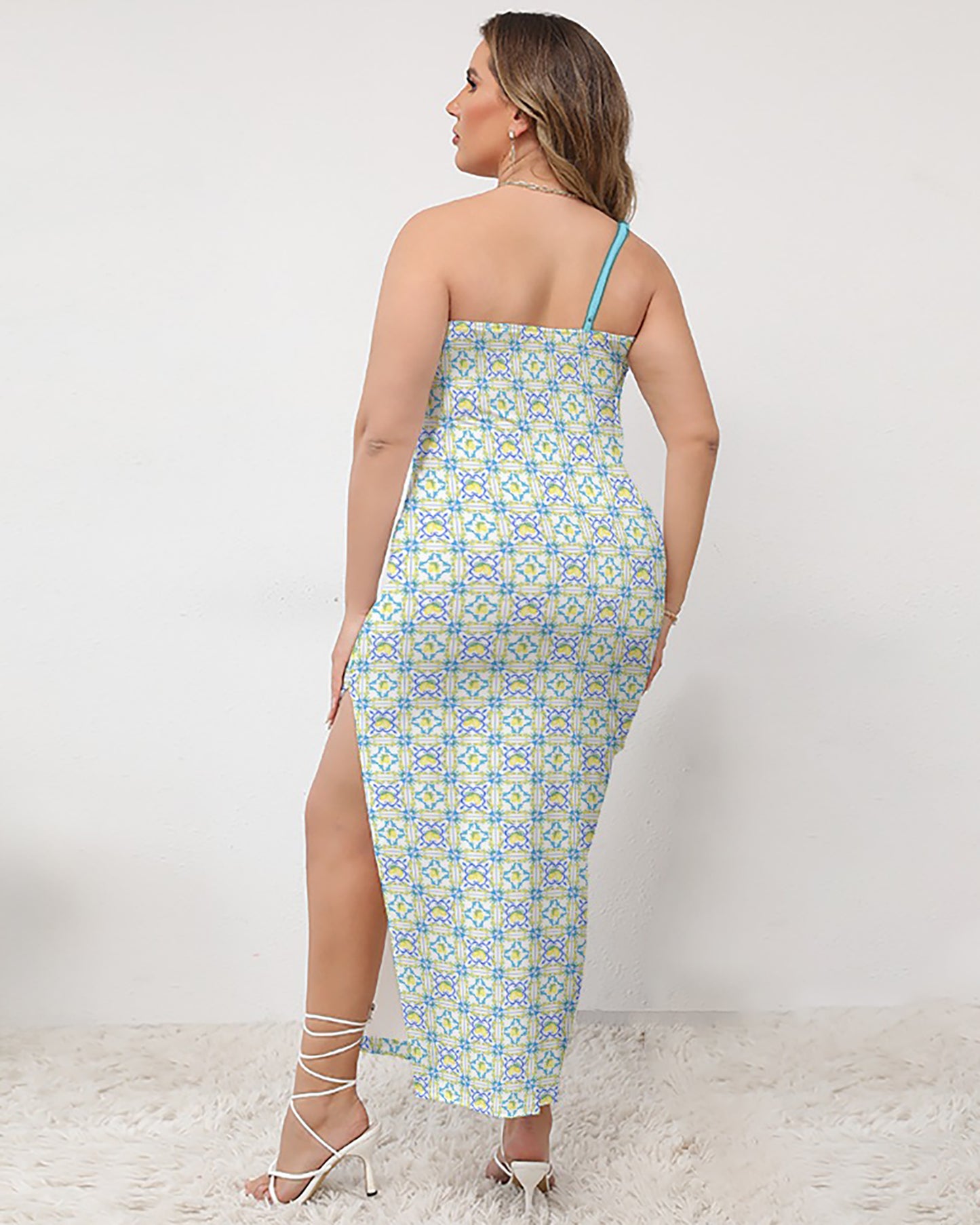 La Dolce Lemon Tile One-Shoulder Maxi Dress