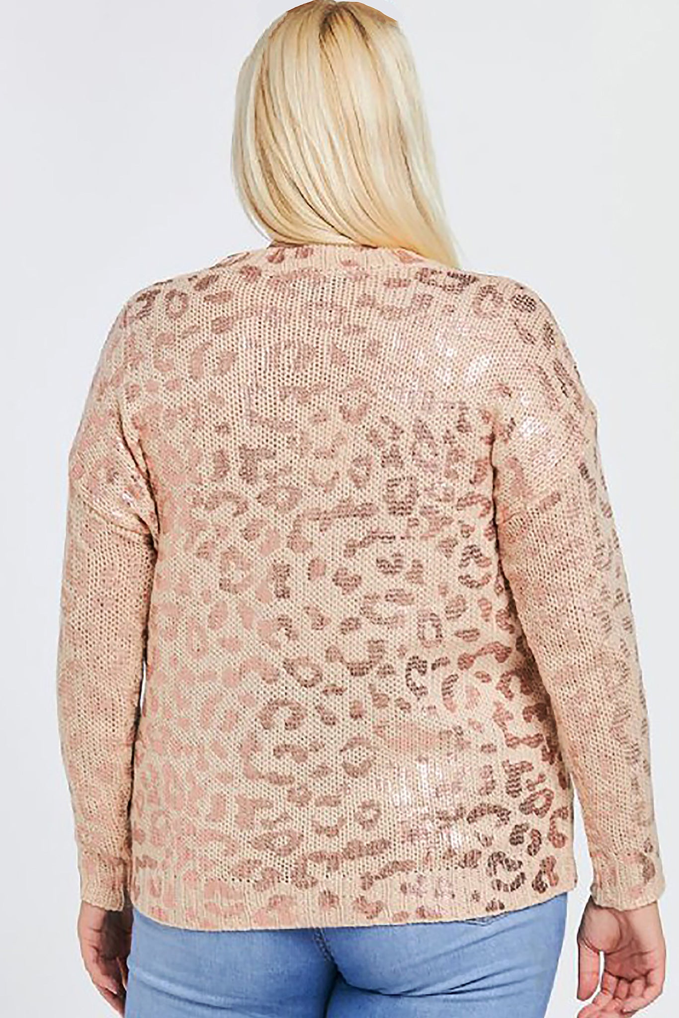 Chloe Leopard Foil Print Sweater in Pink- Back view on Model- Belle and Broome