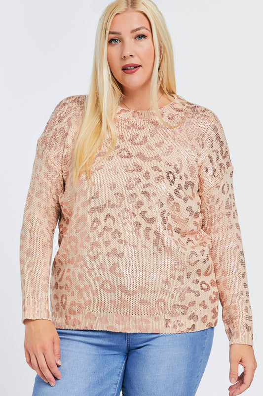 Chloe Leopard Foil Print Sweater in Pink- Front view on Model- Belle and Broome