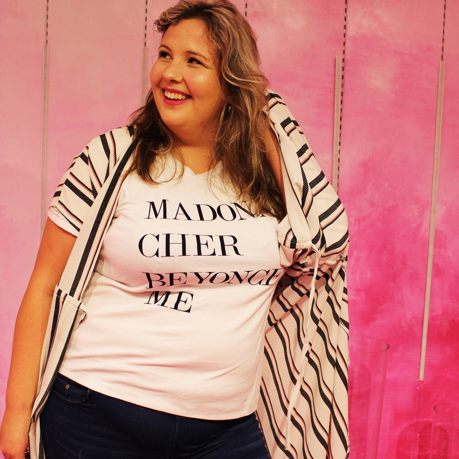 Icons Graphic Crop Tee on model in front of a pink wall