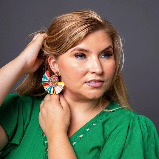 Cartagena Beaded Rainbow Fringe Earrings-earring, jewelry, earrings-Belle and Broome