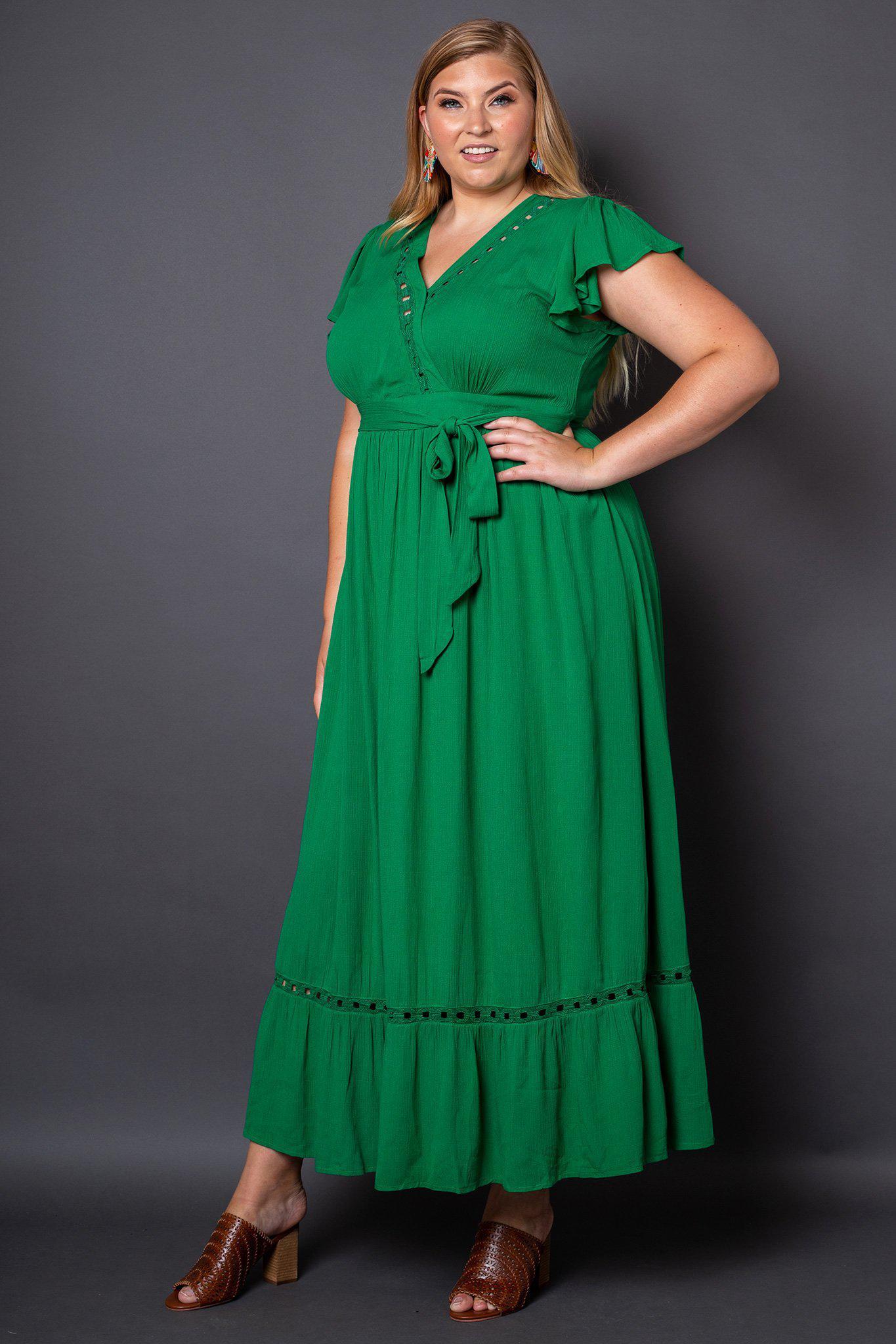 Kelli Green Maxi Dress Plus-Size on Model- 3/4 View