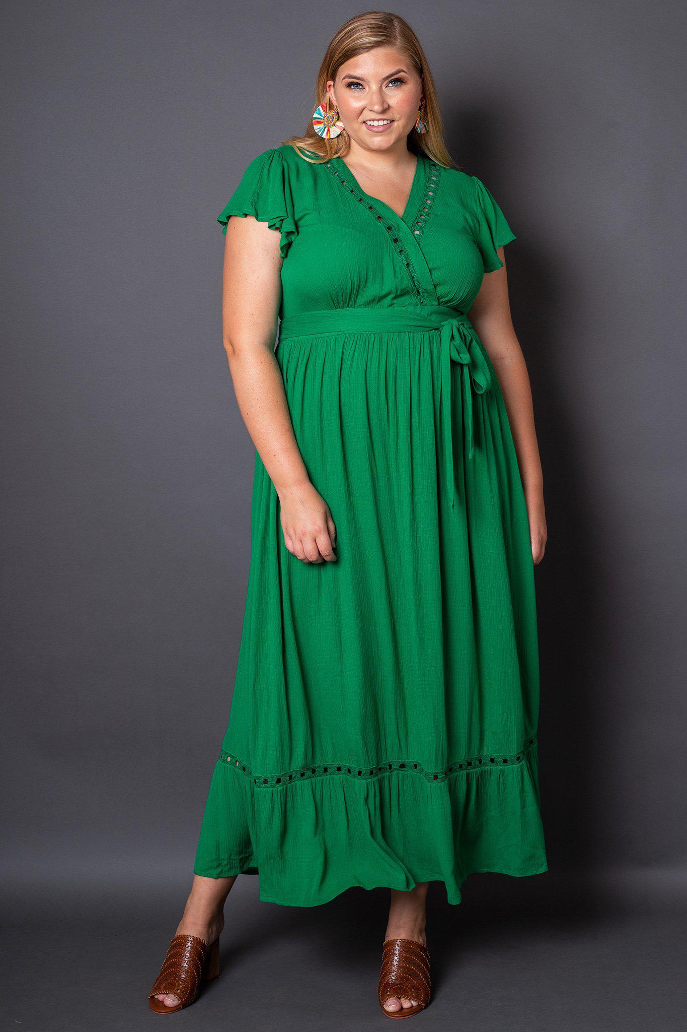 Kelli Green Maxi Dress Plus-Size on Model- Front View
