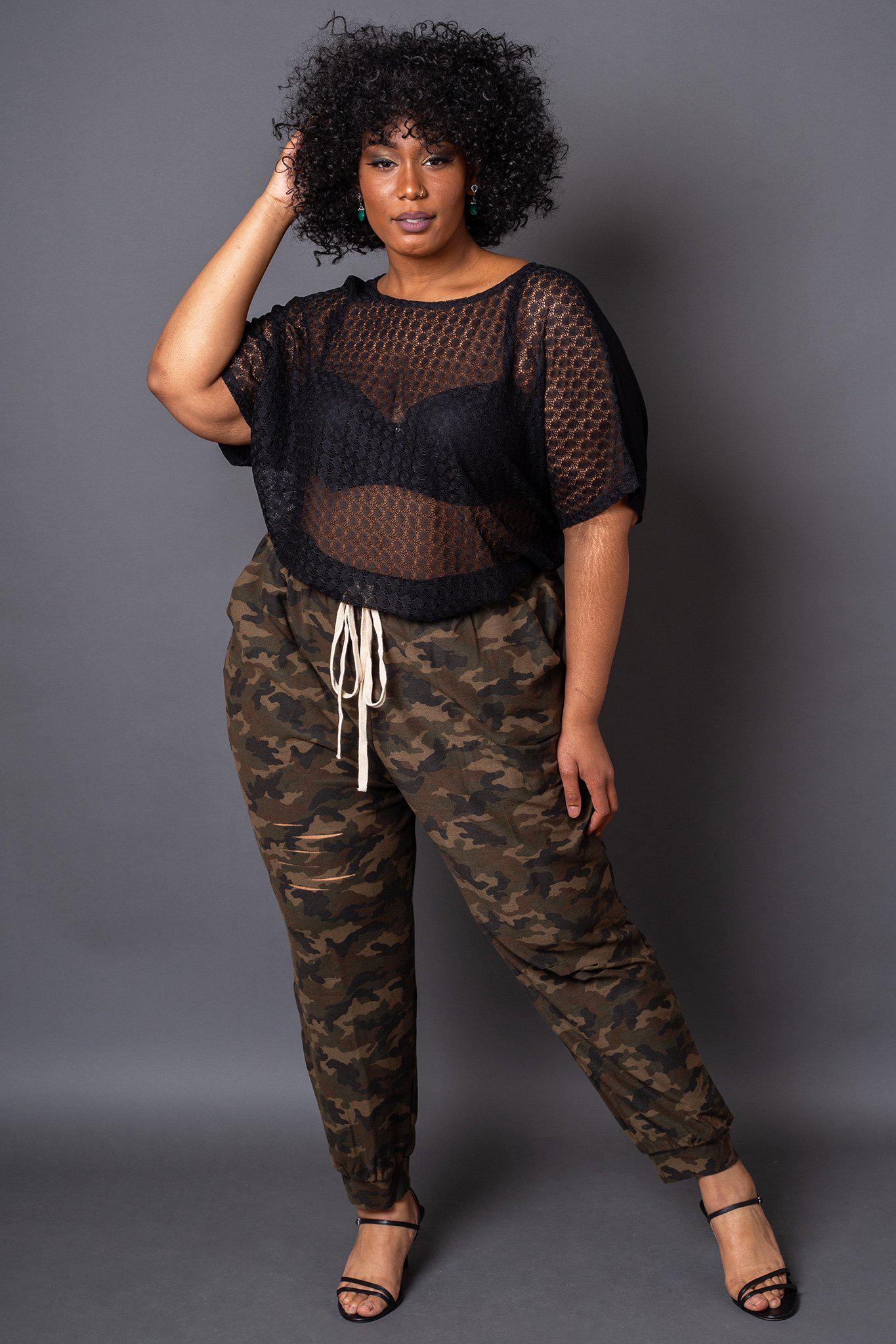 Kyra Camo Jogger Pants outfit full view on model