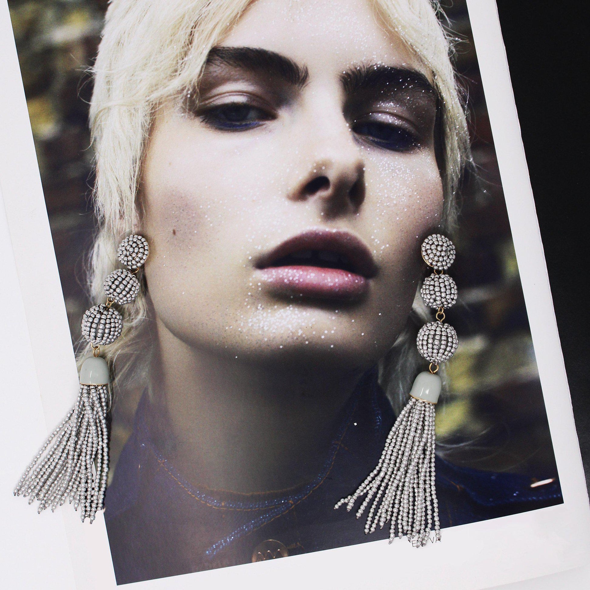 Luster metallic beaded drop earrings-earrings, jewelry, sale-Belle and Broome