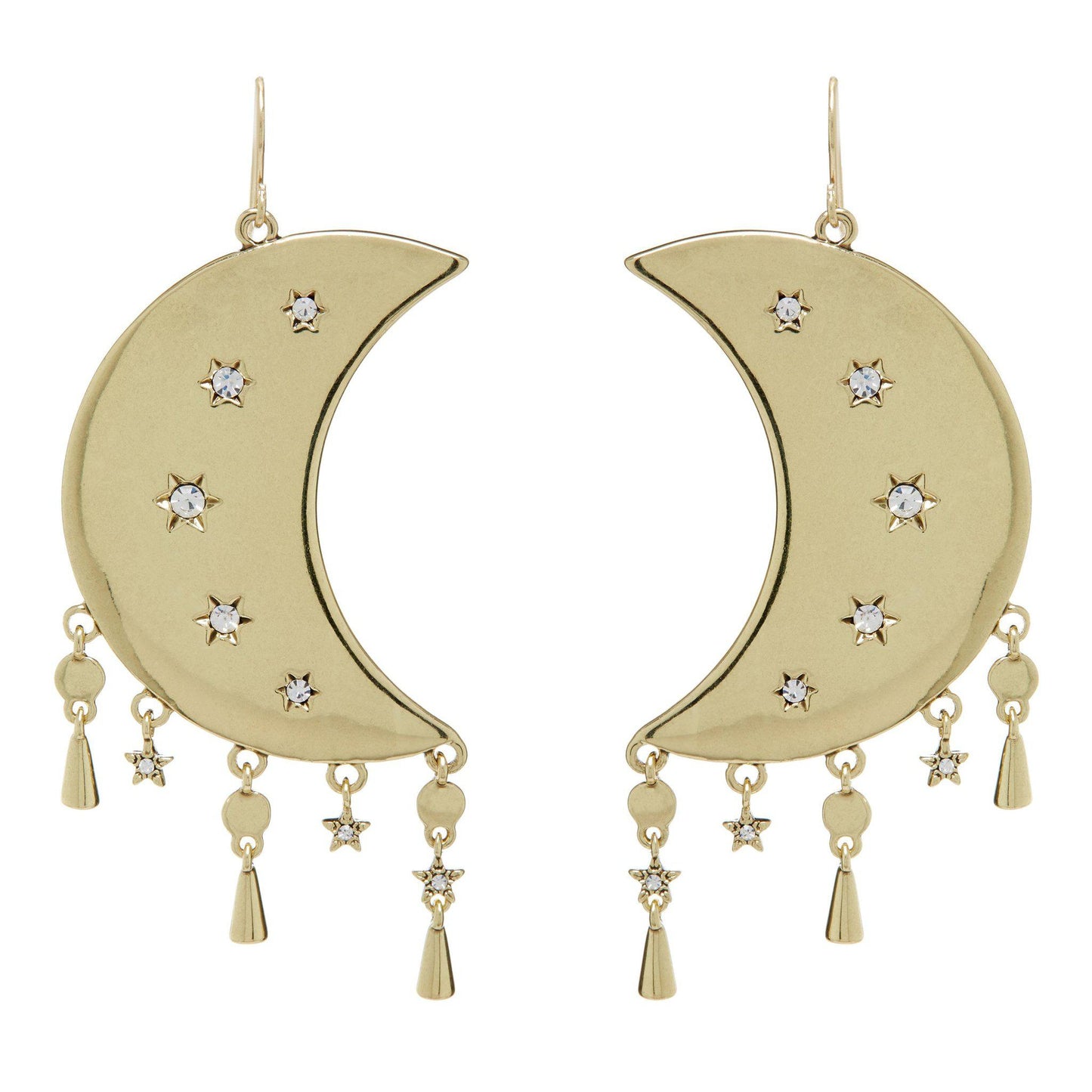 Luv AJ Celestial Statement Moon Earrings in Gold on white background