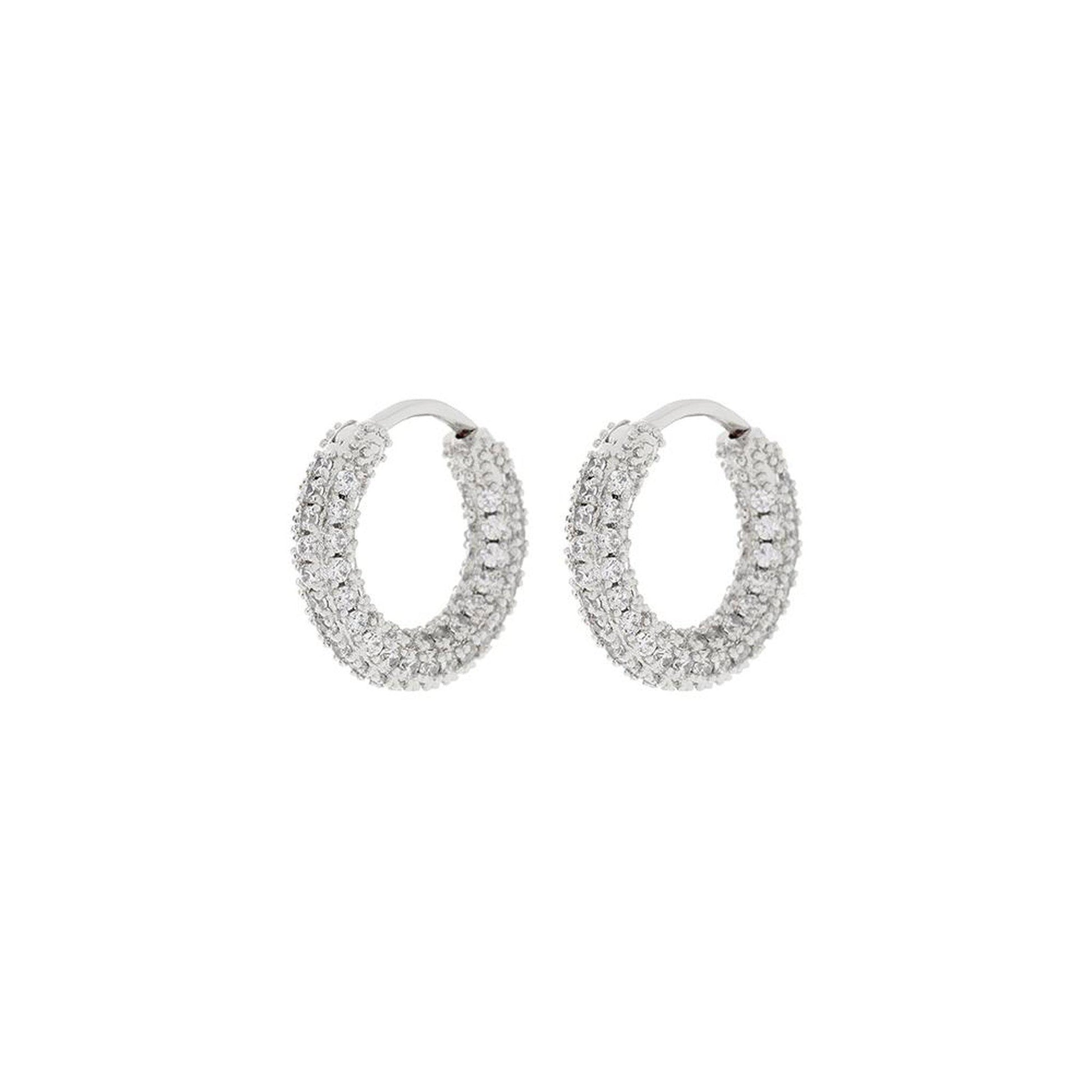 Pave Amalfi Huggies hoop earrings in Silver on white background