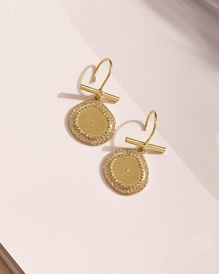 Luv AJ Pave Coin Hook Earrings-earring, jewelry, earrings-Belle and Broome