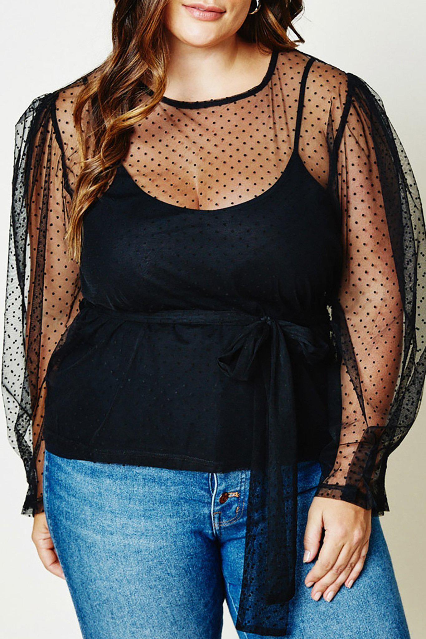 Raven puff sleeve black blouse front view on model