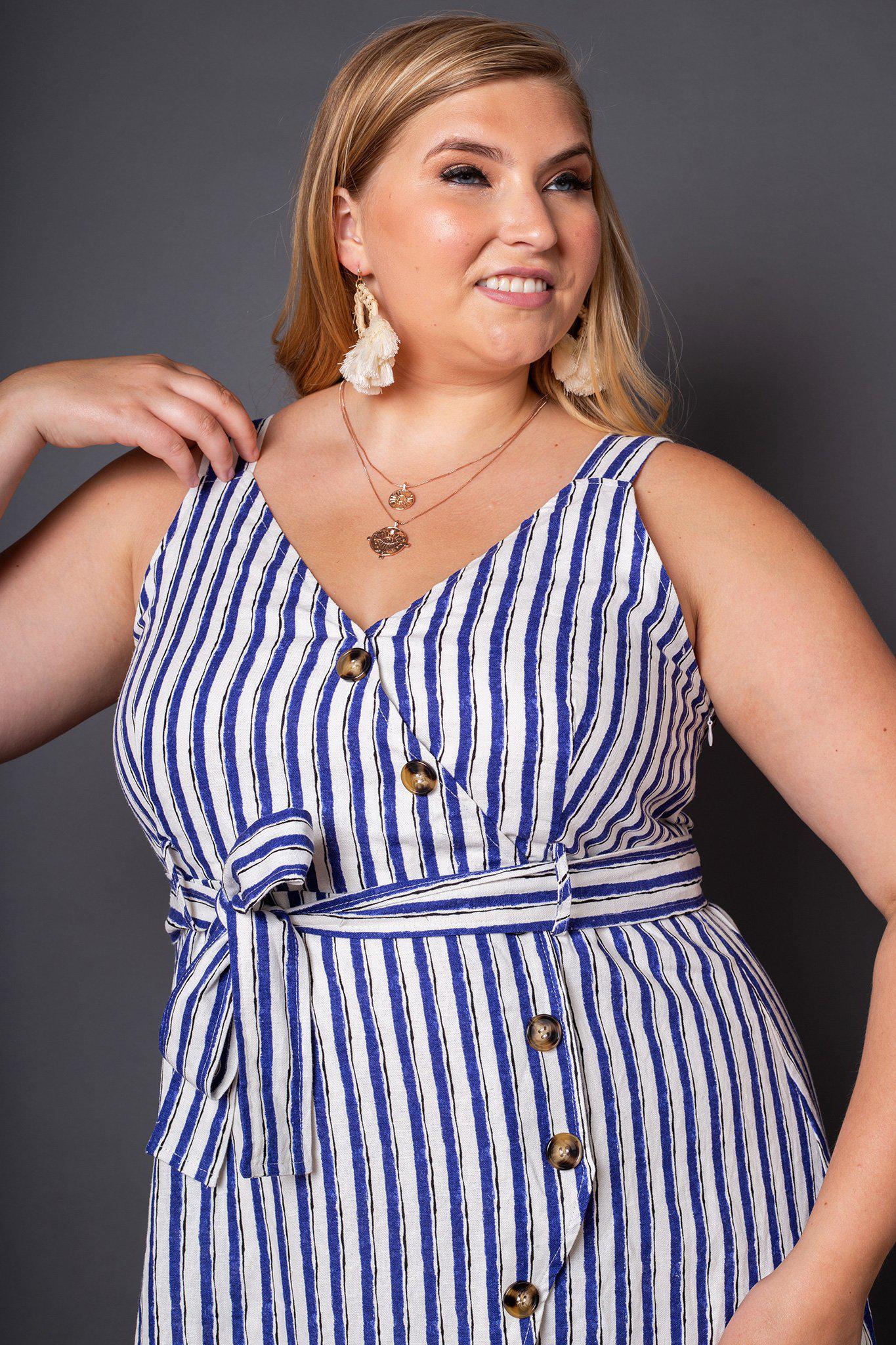 Blue and white clearance striped plus size dress