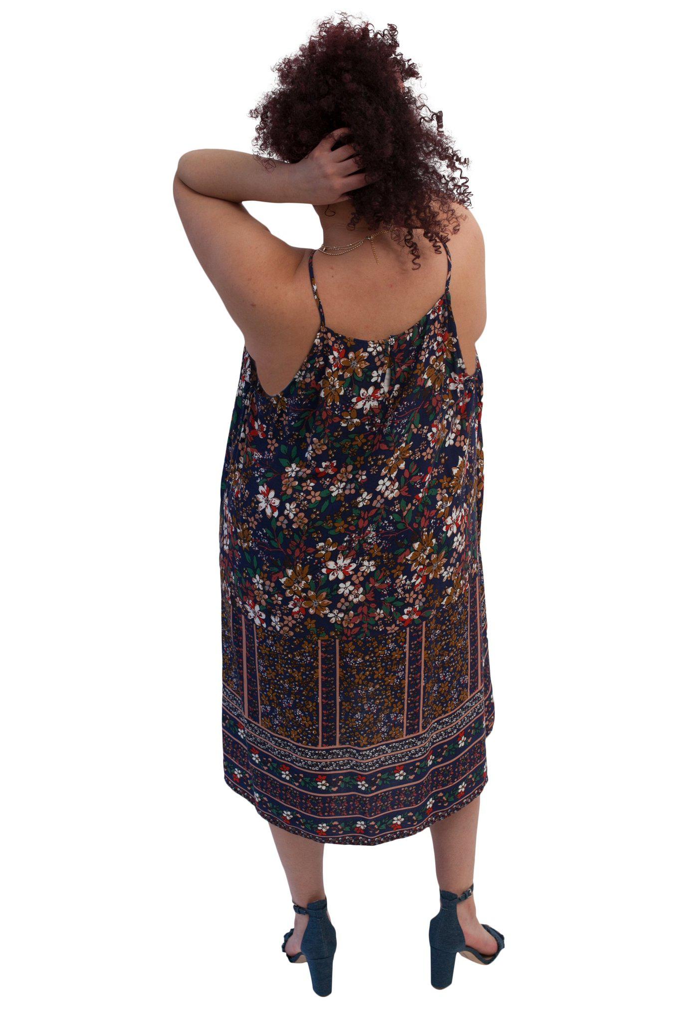 WILLOW navy floral camisole dress back view